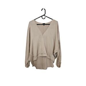 Buckle Black Silk Boho Flowy High Low V Neck Blouse